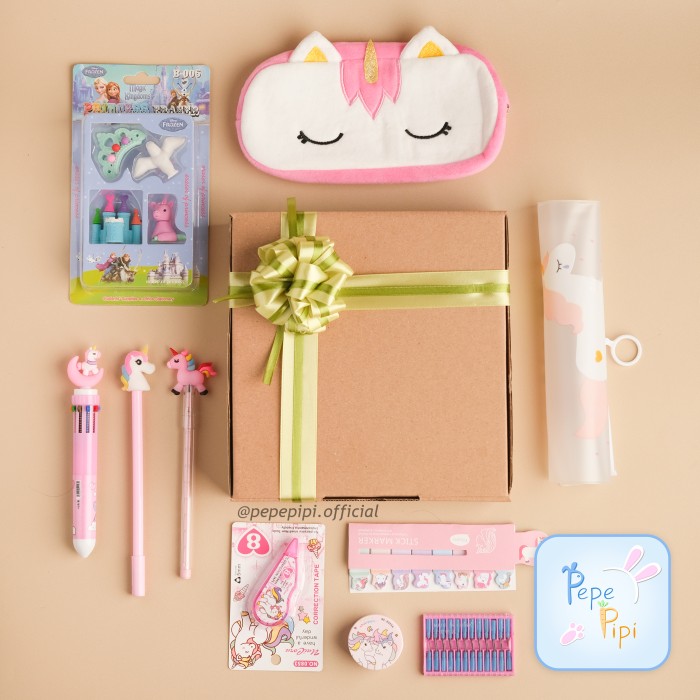 Parcel Lebaran Alat Tulis Bingkisan Kado Gift Set Kotak Pensil Pulpen - Unicorn